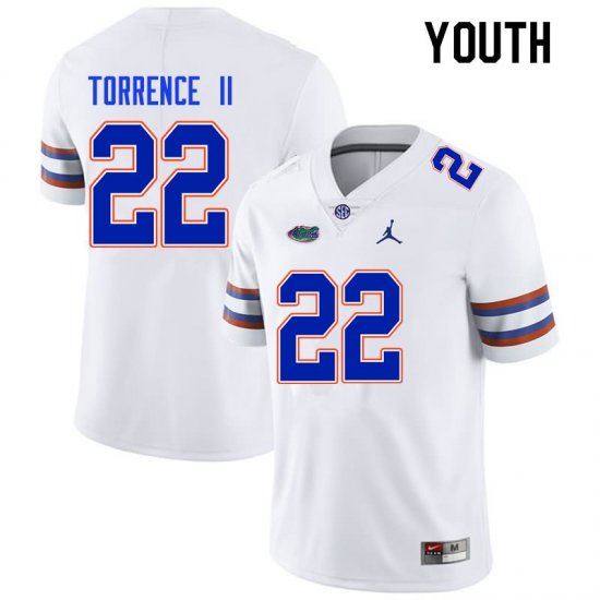 Youth Florida Gators #22 Rashad Torrence II NCAA Nike White Authentic Stitched College Football Jersey OCY4562VP